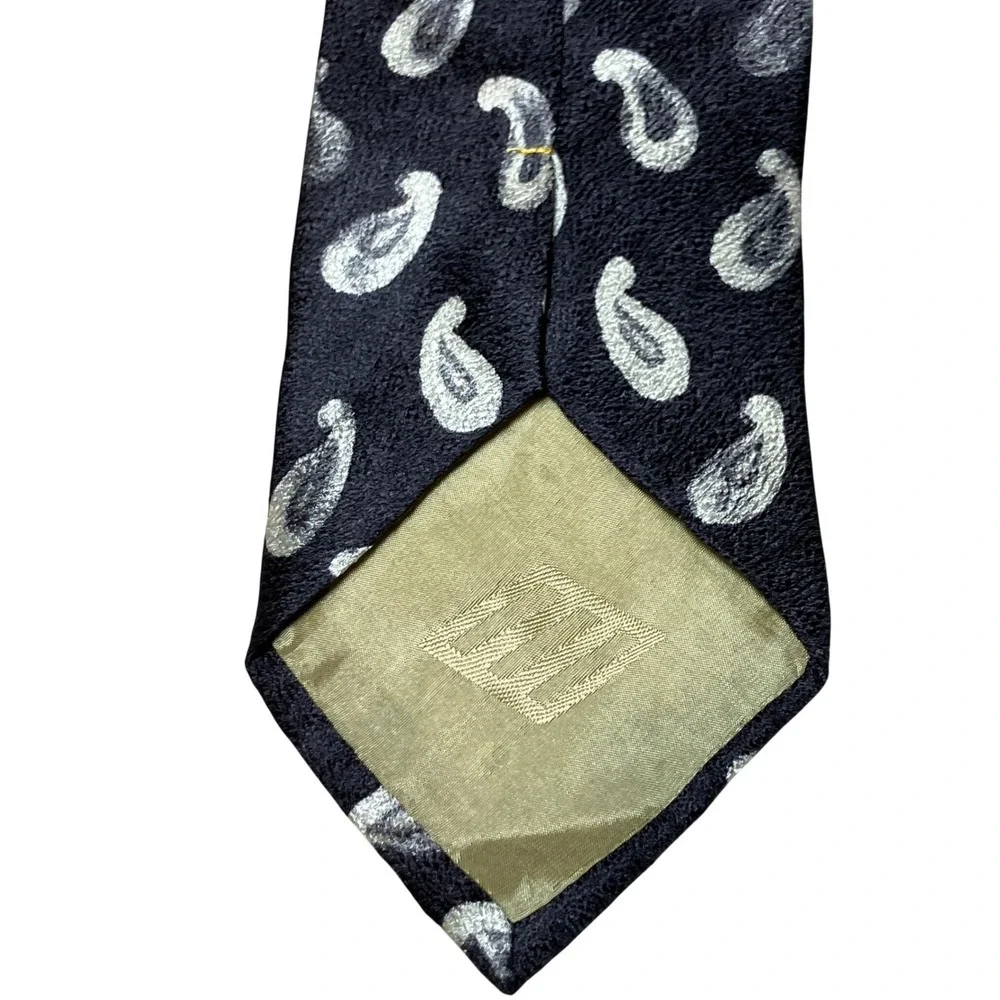 Joseph Abboud Necktie Mens Black Silver Paisley Silk  Designer Made in Italy